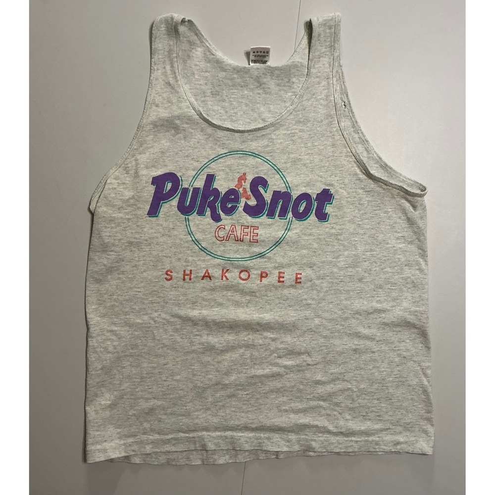VTG USA Made Puke Snot Cafe Single Stitch Tank Top Gray Mens L Gym Fitness